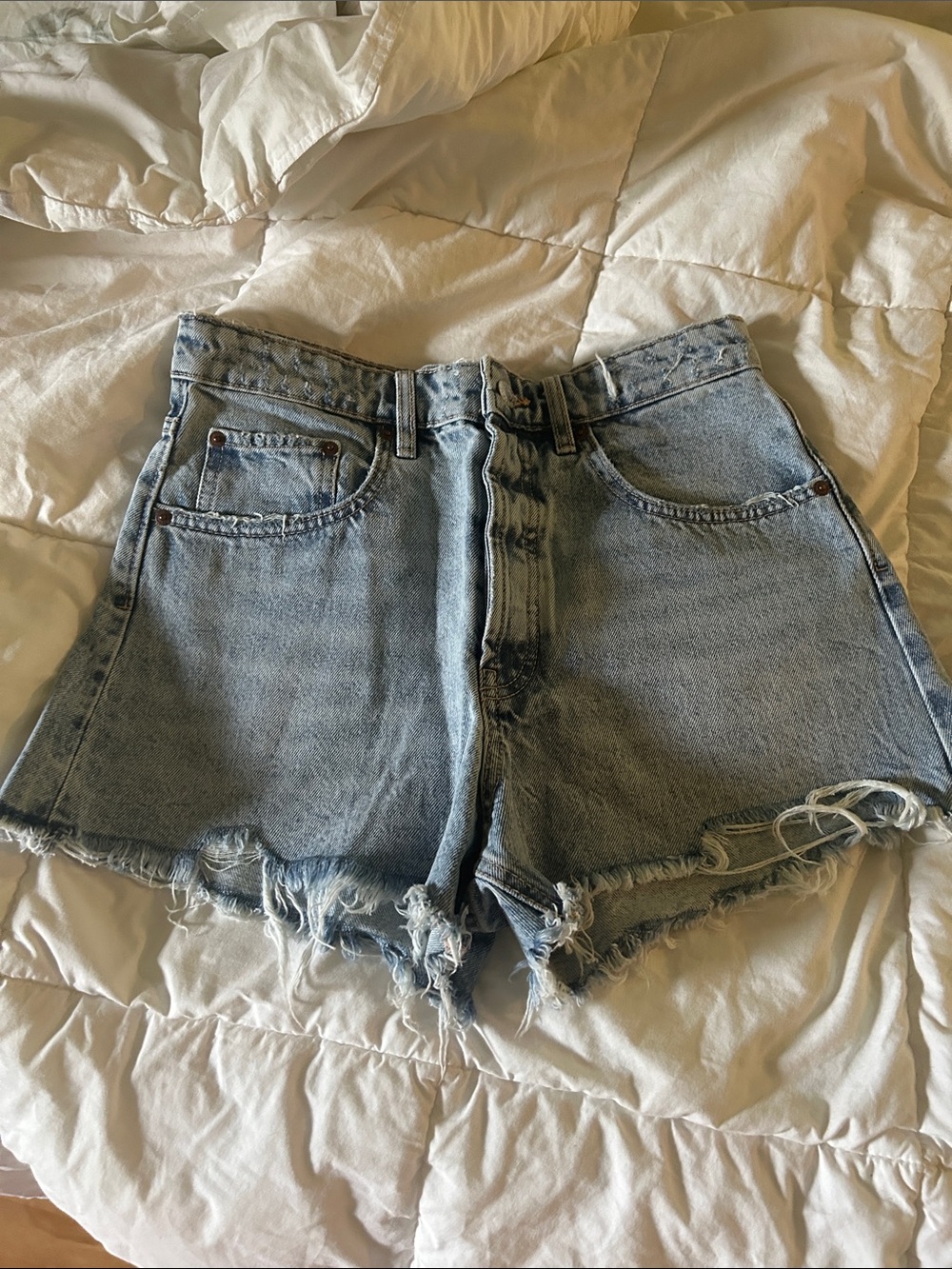 Zara Light Wash Distressed Denim Shorts